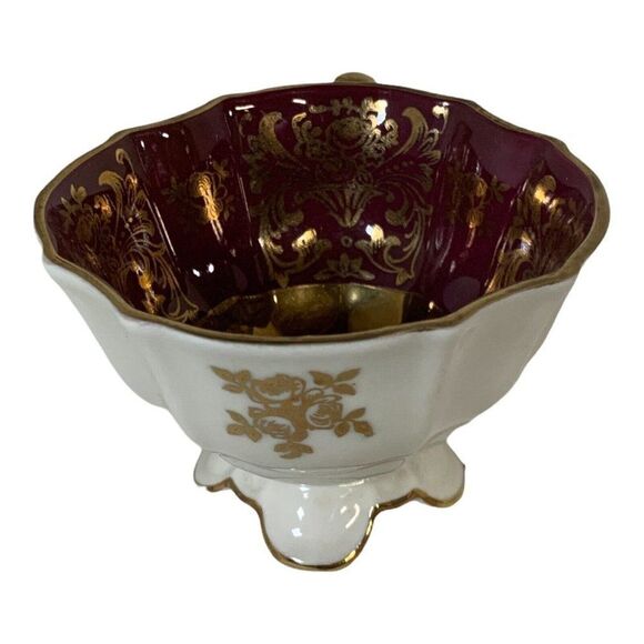 Alka Kunst Bavaria Heavy Gold Burgundy Tea Cup And Saucer Maroon Floral Scroll - Picture 2 of 9